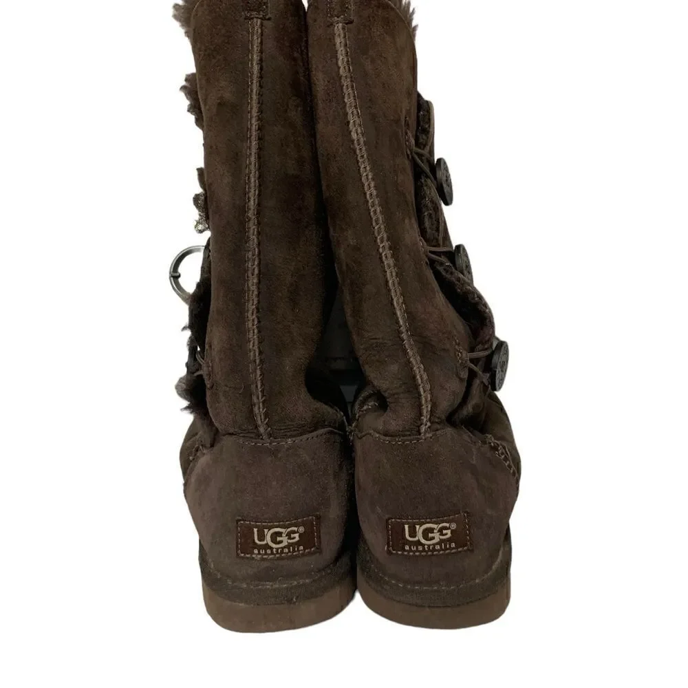 UGG Tall Three Button Wraps Boots in Chocolate 1873 - Size 7